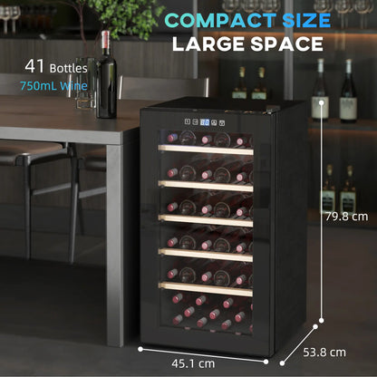 HOMCOM 41 Bottle Wine Fridge, 91 Litre Capacity, 45cm Freestanding Wine Cooler Fridge with LED Light, Digital Touch Screen, Black