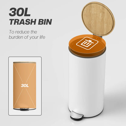 HOMCOM Kitchen Bin, 30 Litre Pedal Rubbish Bin with Removable Bucket, White, Natural