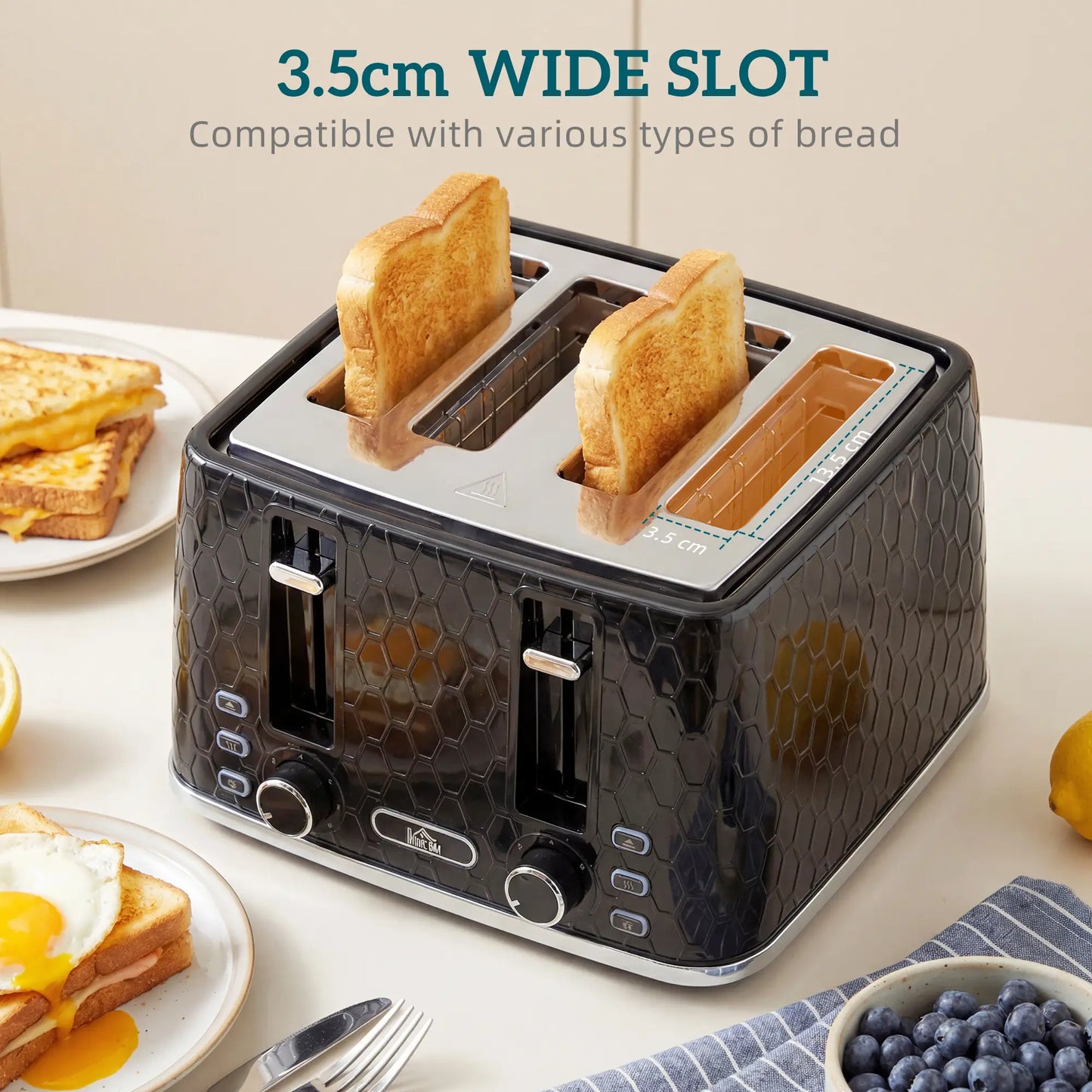 HOMCOM Kettle and Toaster Set, 1.7L 3000W Rapid Kettle with Strix Thermostat, 4 Slice Toaster, Black