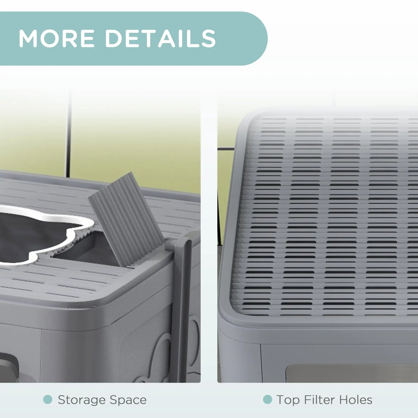 PawHut Enclosed Cat Litter Box with Lid, Front Entry, Top Exit, Drawer, Tray, Scoop, Brush - Grey