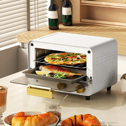 HOMCOM Small Toaster Oven, 12L Multifunction Mini Countertop Oven with Glass Door, Adjustable Temperature & Timer, 750W, White