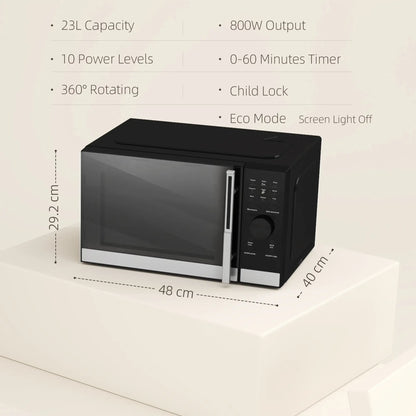 HOMCOM Small Digital Solo 23L 800W Microwave Oven with 10 Power Levels, Automatic Defrost, 8 Auto Cook Menus, 60 Minutes Timer, Black