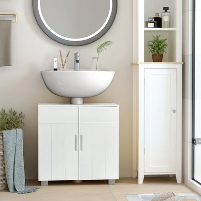 Stylish white bathroom cabinet with U-cutout