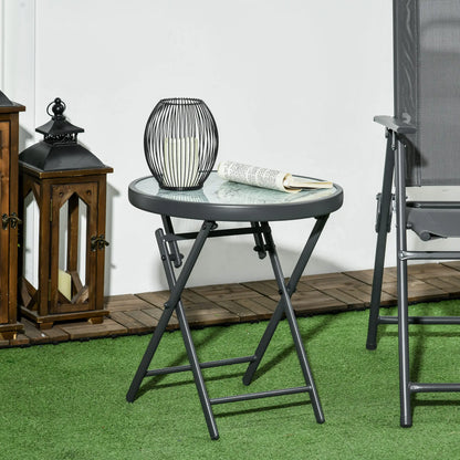Outsunny Garden Small Coffee Side Table, Outdoor Round Folding Patio Table with Marble Glass Top, White