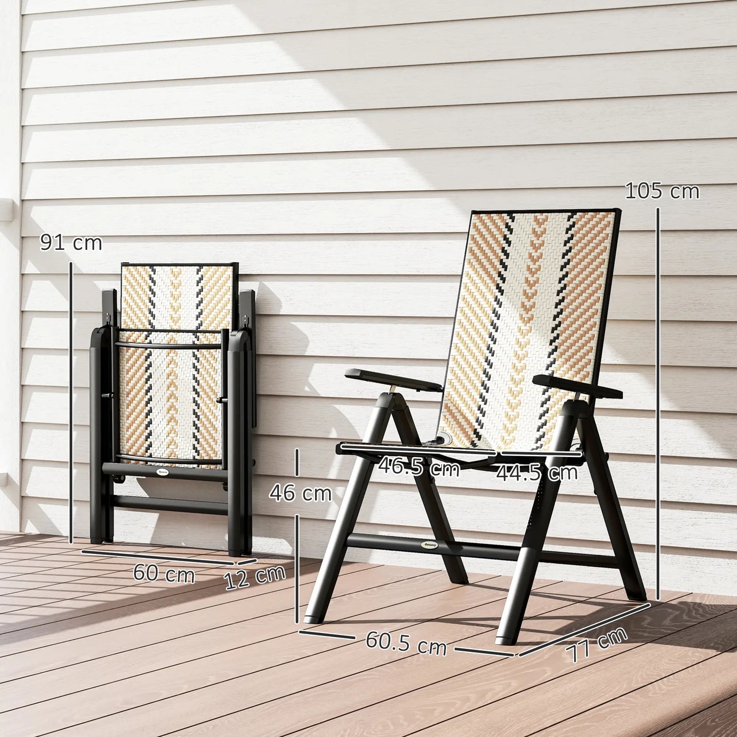 Outsunny Rattan Reclining Garden Chairs, Foldable - Orange