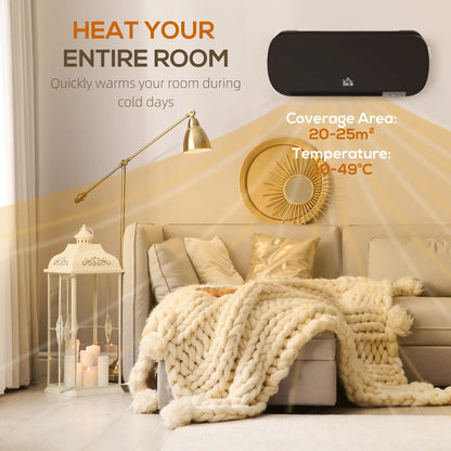 HOMCOM 2000W Wall Mounted Ceramic Electric Space Heater, 10-49°C Temperature, Black
