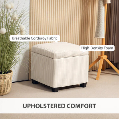 HOMCOM Storage Ottoman Bed End Bench, Corduroy Storage Chest Box with Wooden Legs, Beige