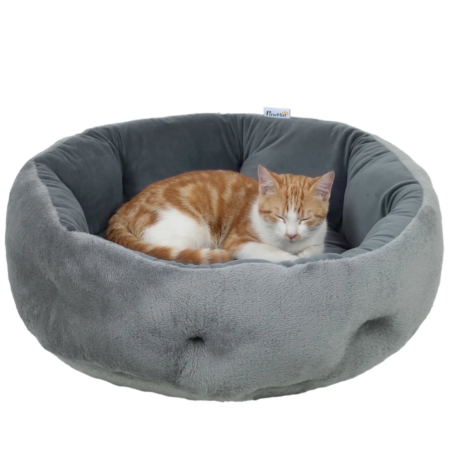 PawHut Cat Round Bed, Reversible Dog Pet Bed for Indoor Cats & Small Dogs with Supportive Bolster, Dark Grey