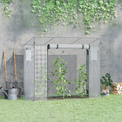 Outsunny Small Walk-in Garden Greenhouse with Steel Frame, Large Roll-Up Door and Windows, White