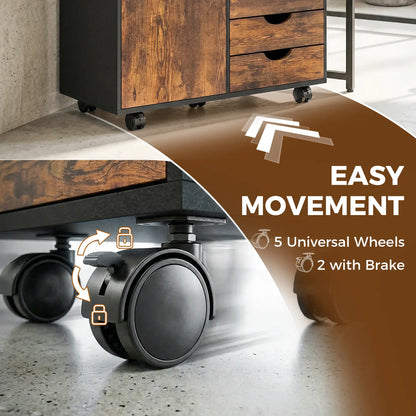 HOMCOM Multi-Storage Mobile Office Storage Cabinet with Five Wheels- Rustic Brown