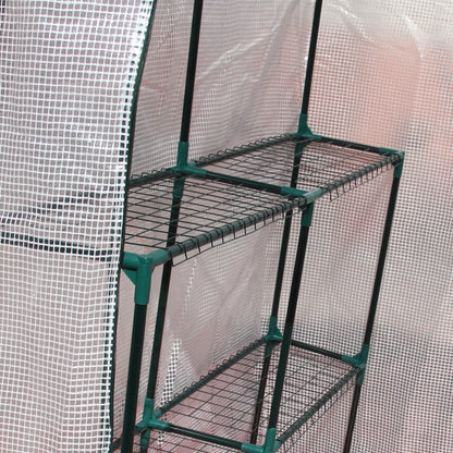 Outsunny Walk In Greenhouse Portable Gardening Plant Grow House Reinforced PE Cover with 2 Tier Shelf & Roll Up Zip Panel Door