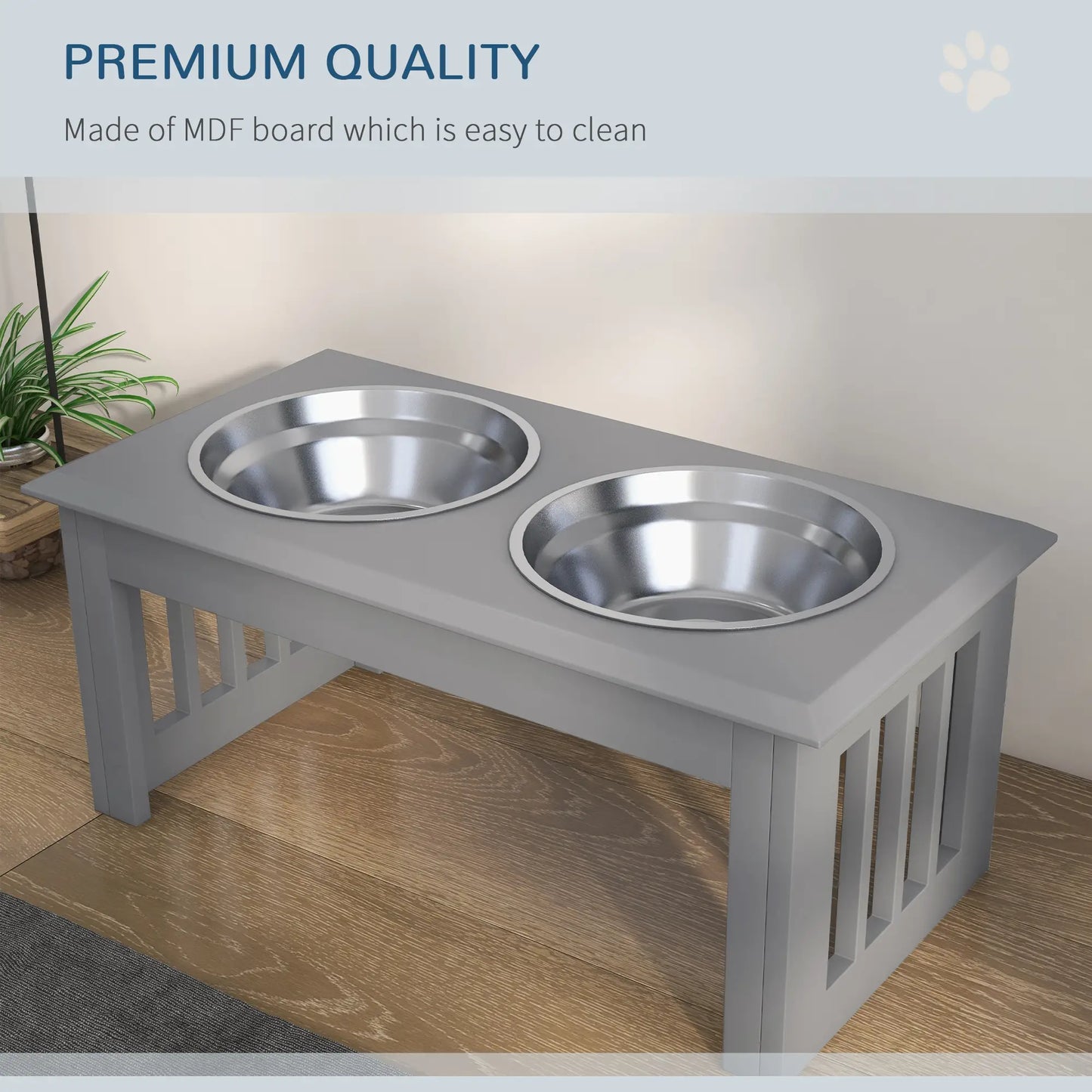 PawHut Raised Dog Feeding Bowls with Stand, Stainless Steel for Medium Dog - Grey