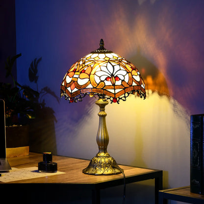 HOMCOM Stained Glass Table Lamp, Handcrafted Artisan Collectible, for Living Room and Bedside, Zinc Alloy