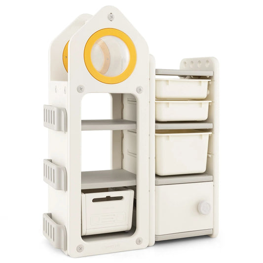 Kids Toy Storage Organizer with Mobile Trolley and Unique Roof