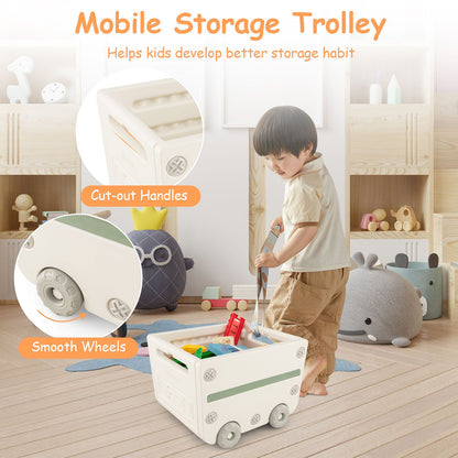 Kids Toy Storage Organizer with Mobile Trolley and Unique Roof