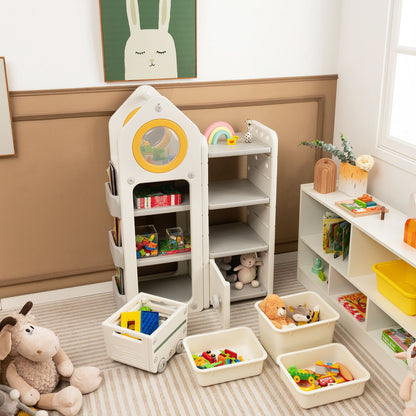 Kids Toy Storage Organizer with Mobile Trolley and Unique Roof