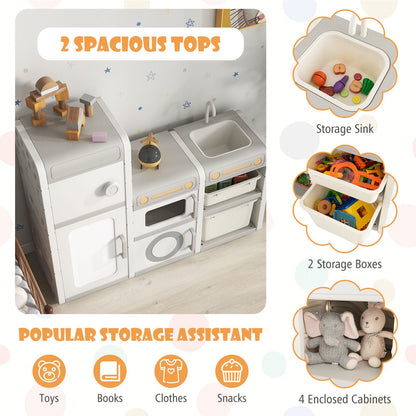 Kids Toy Storage Organizer with Magnetic Whiteboard Removable Sink & Faucet