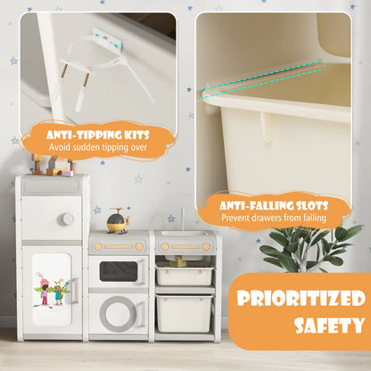 Kids Toy Storage Organizer with Magnetic Whiteboard Removable Sink & Faucet