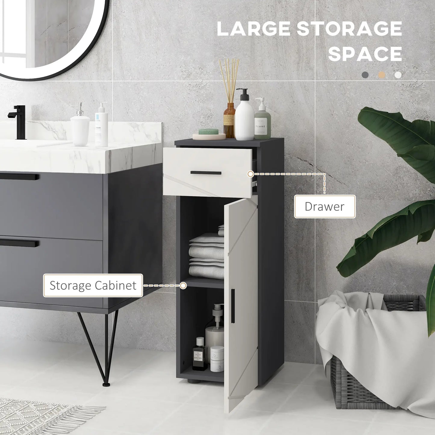 kleankin Slim Bathroom Cabinet, Narrow Bathroom Storage Cabinet with Drawer, Door Cupboard, Adjustable Shelf, Grey