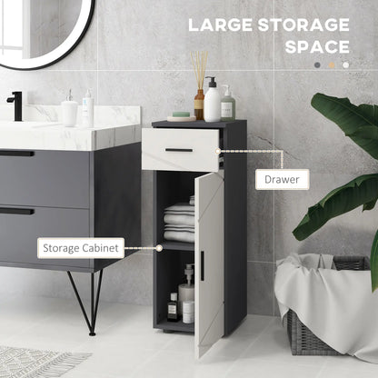 kleankin Slim Bathroom Cabinet, Narrow Bathroom Storage Cabinet with Drawer, Door Cupboard, Adjustable Shelf, Grey