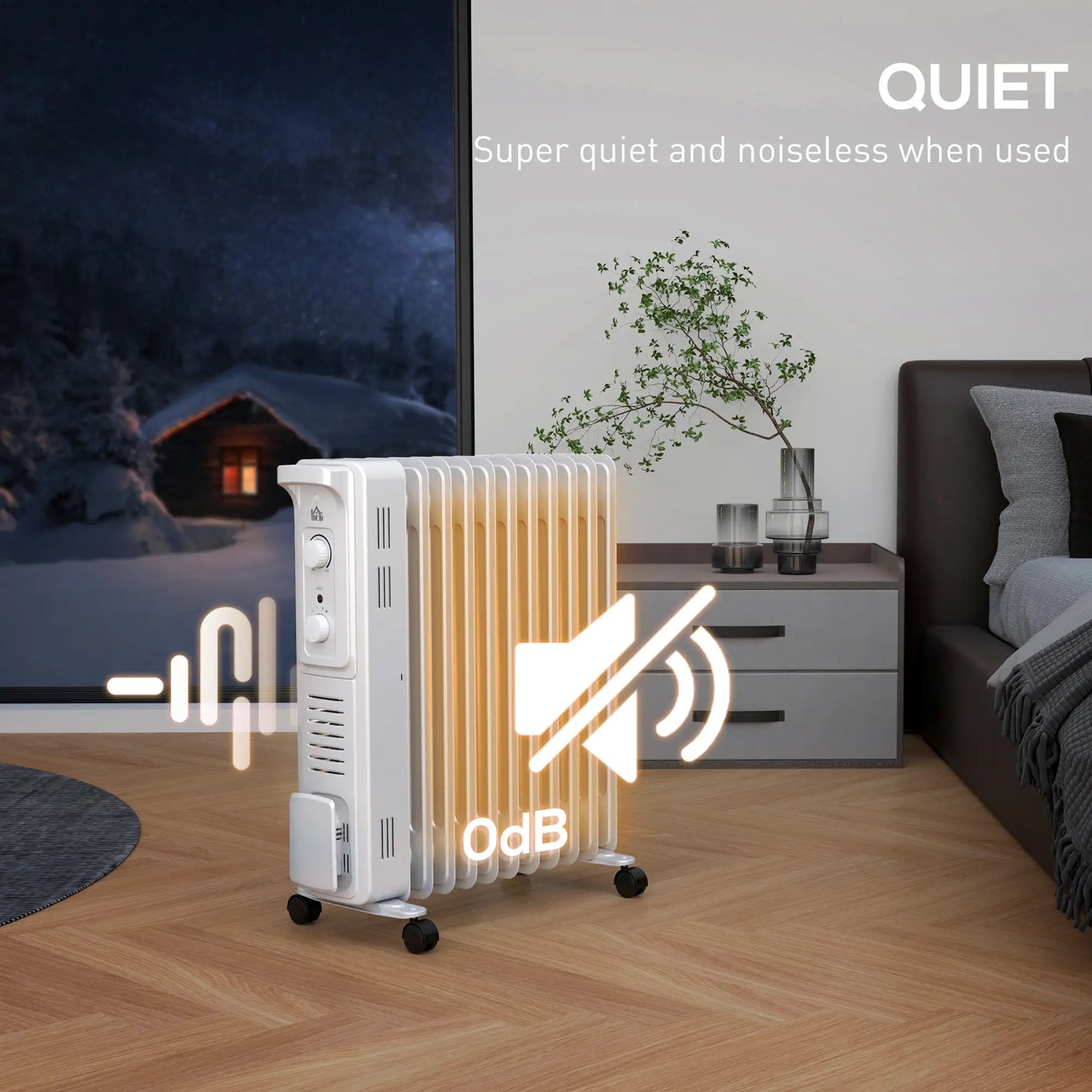 HOMCOM 2.5kW 11 Fin Oil-Filled Radiator, Portable Tower Heater, Auto Shut-Off - White