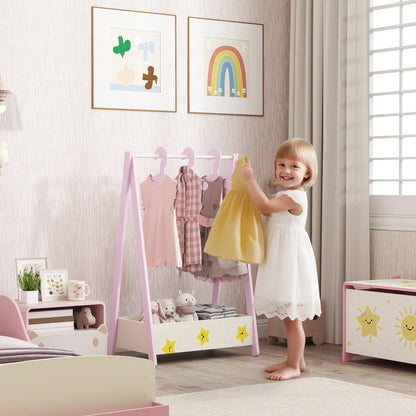 AIYAPLAY Kids Baby Clothing Rack with Hangers, Storage Shelf, Star Theme for Ages 3-6, Pink