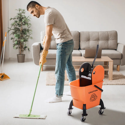 HOMCOM 25L Mop Bucket, with Wringer, Wheels and Handle - Orange