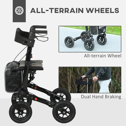 HOMCOM 4 Wheeled Folding Rollator Walker with Padded Seat, Backrest, Lightweight Walking Frame with Storage Bag, Dual Brakes for Seniors