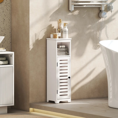 HOMCOM Bathroom Floor Cabinet, Storage Unit with Louvered Door, Open Shelf, Adjustable Shelf, White