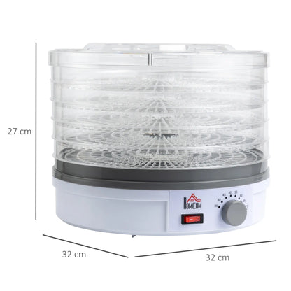 HOMCOM 5 Tier Food Dehydrator, 245W Food Dryer Machine with Adjustable Temperature for Drying Fruit, Meat, Vegetable, White