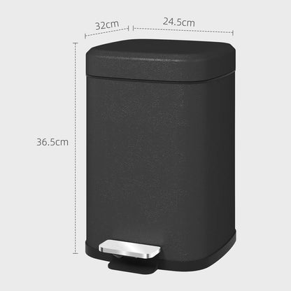 HOMCOM 12L Modern Boxy Metal Home Small Waste Kitchen Bin with Removable Bucket- Black