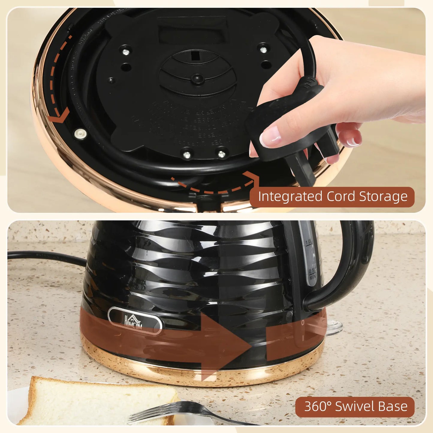 HOMCOM 3kW Rapid Boil Honeycomb Kettle Removable and Washable Filter, 1.7 L - Black