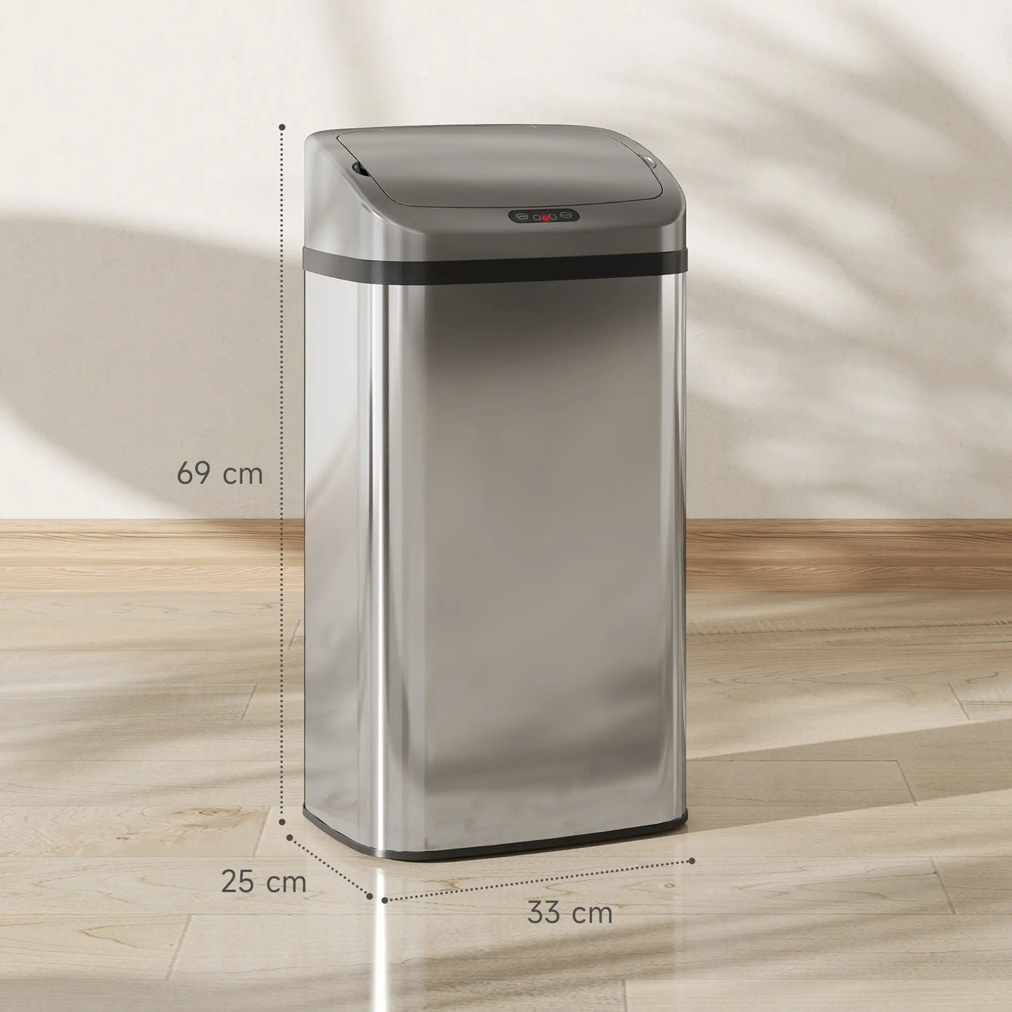 HOMCOM 48L Stainless Steel Kitchen Rubbish Sensor Bin - Silver-Tone