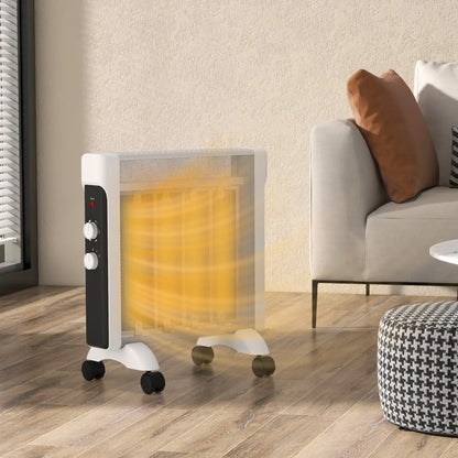 HOMCOM 2kW Electric Space Heater, 10-45℃ Temperature with Four Wheels - White