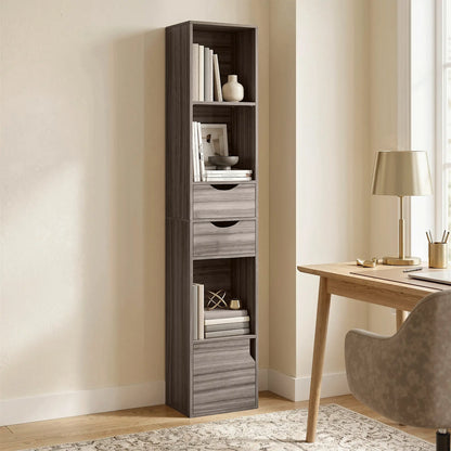 HOMCOM Bookcase with 2 Drawers and Cabinet, Adjustable Shelf Bookshelf, Grey