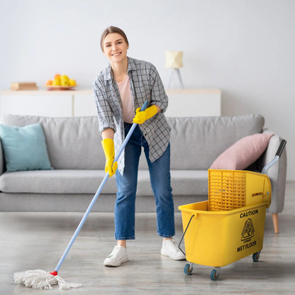 HOMCOM Mop Bucket with Wringer Set on Wheels for Floor Cleaning, 20 Litre Side Press Wringer with Handle, Yellow