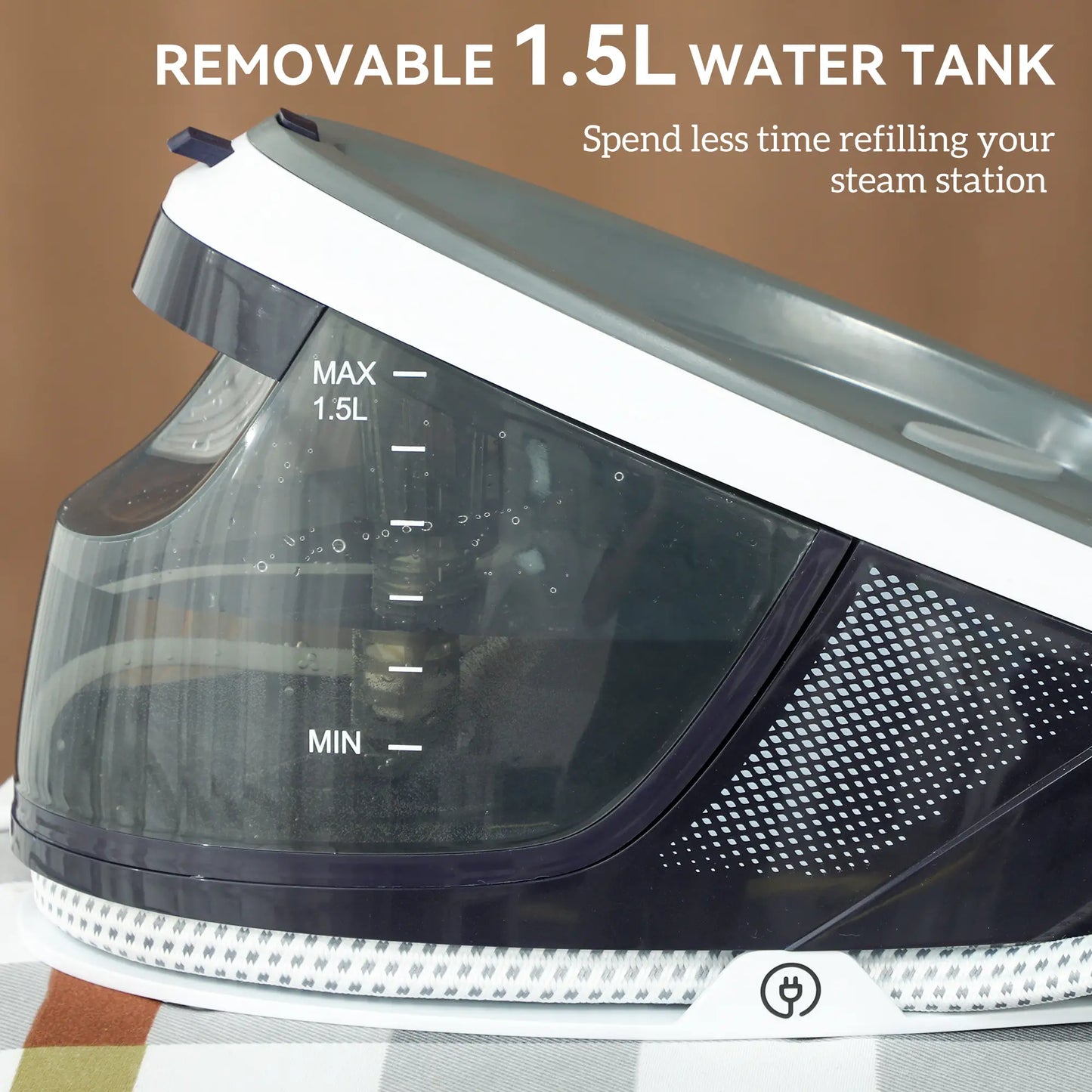 HOMCOM Steam Generator Iron with ECO Mode, Self-Cleaning, Powerful Vertical Steam, Ceramic Non-Stick Soleplate, Large 1.5L Detachable Water Tank, 2600W