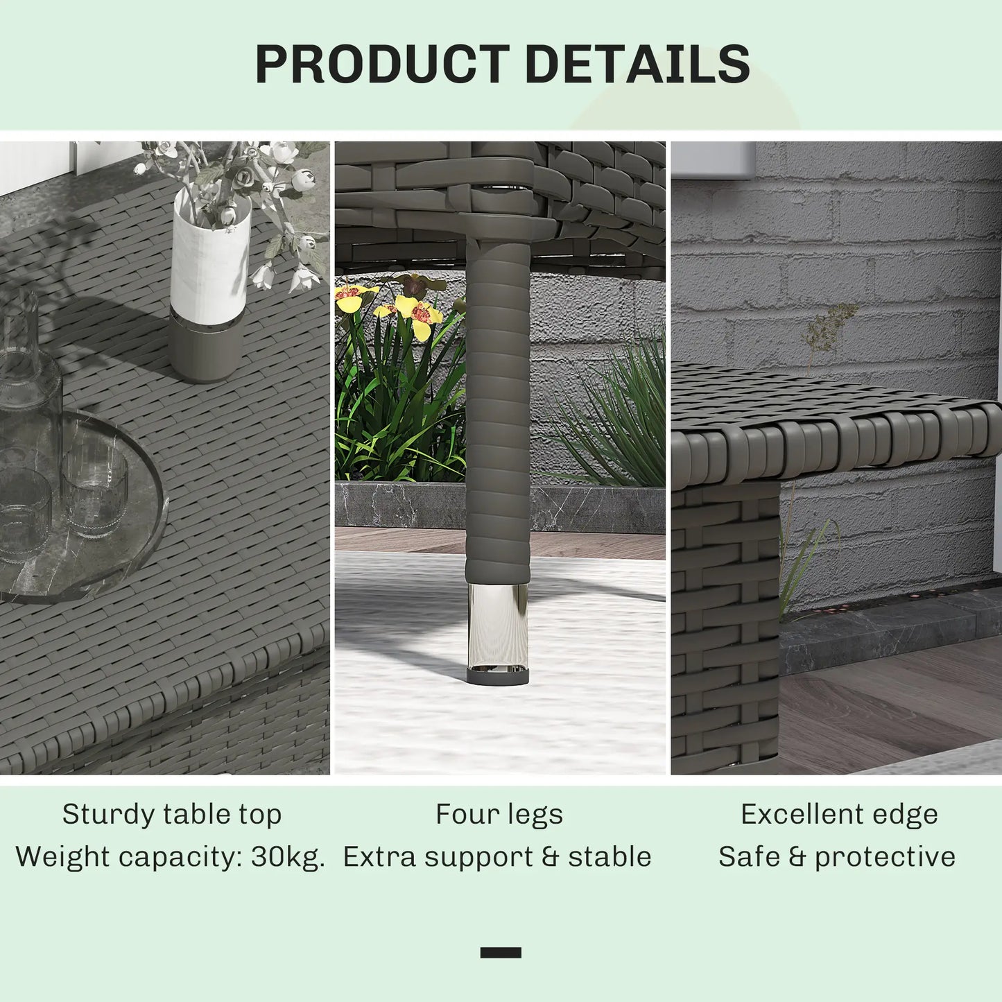 Outsunny Outdoor Coffee Rattan Side Table with Plastic Board Under the Full Woven Table Top for Patio, Garden, Grey