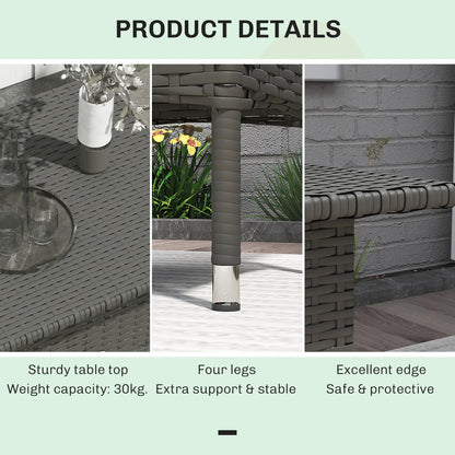 Outsunny Outdoor Coffee Rattan Side Table with Plastic Board Under the Full Woven Table Top for Patio, Garden, Grey