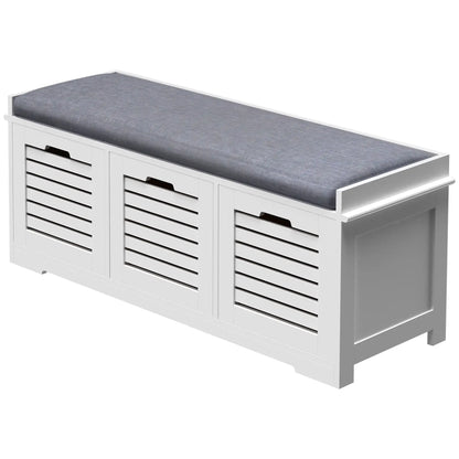 HOMCOM 3-Drawer Modern Shoe Storage Bench with Cushion - White