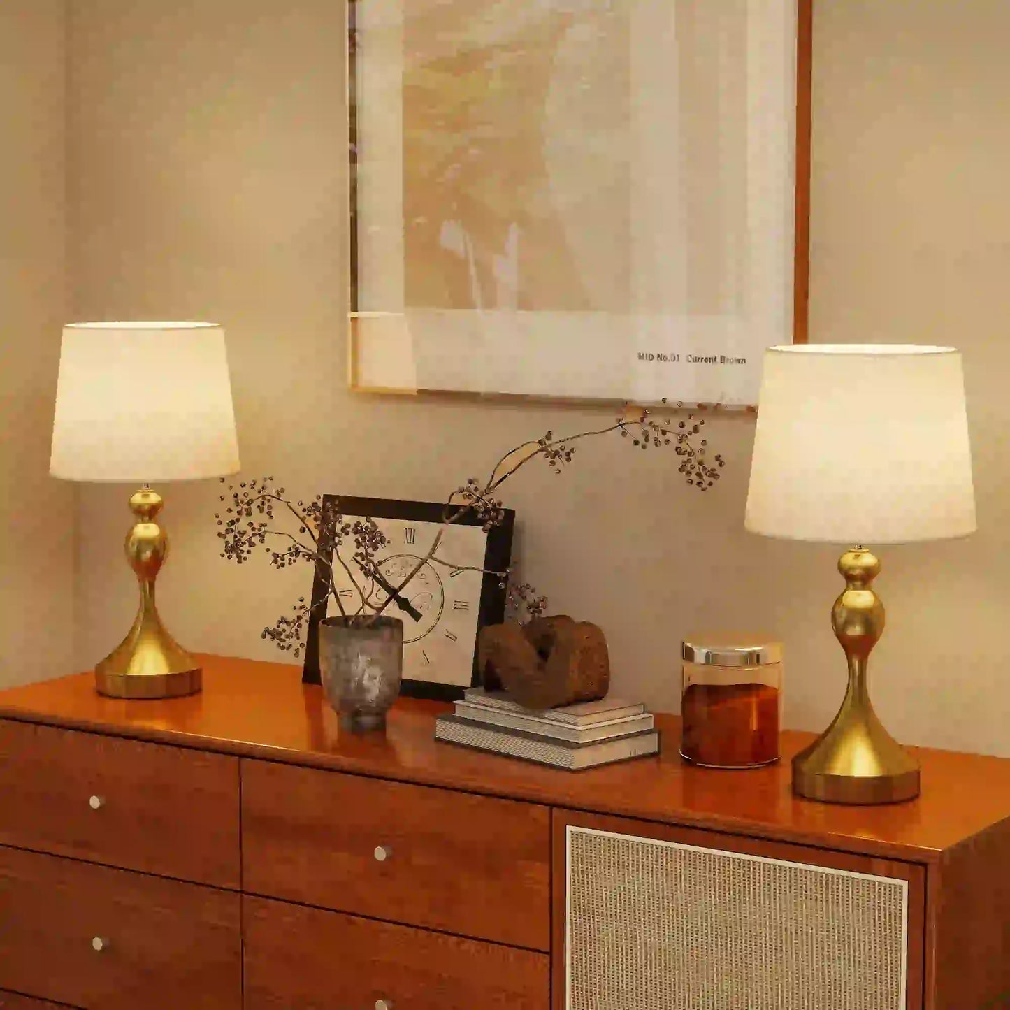 HOMCOM Bedside Lamps Set of 2, Modern Table Lamps with 3 Colour Temperatures, USB A+C Charging Ports & Linen Shade, Gold Tone