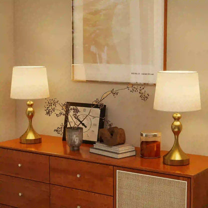 HOMCOM Bedside Lamps Set of 2, Modern Table Lamps with 3 Colour Temperatures, USB A+C Charging Ports & Linen Shade, Gold Tone