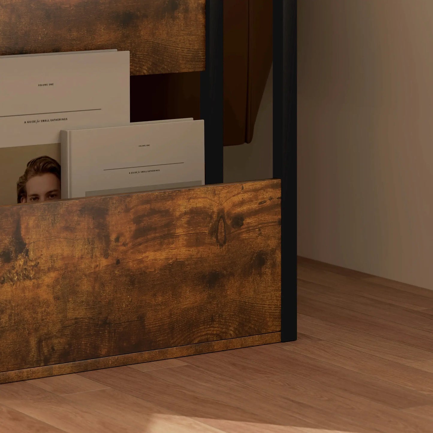 HOMCOM Industrial-Style Side Table, Wood-Effect Bedside Table with Metal Frame - Black/Brown