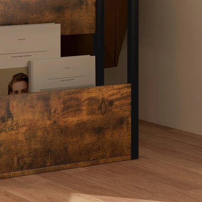 HOMCOM Industrial-Style Side Table, Wood-Effect Bedside Table with Metal Frame - Black/Brown