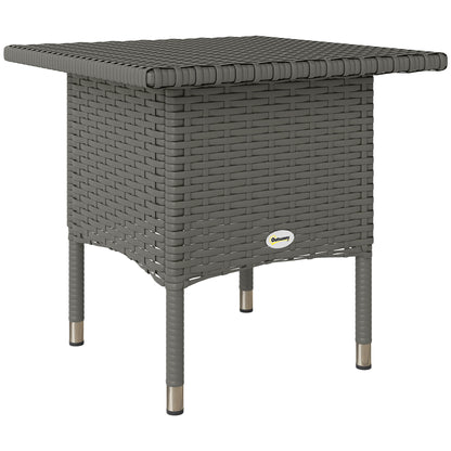 Outsunny Outdoor Coffee Rattan Side Table with Plastic Board Under the Full Woven Table Top for Patio, Garden, Grey