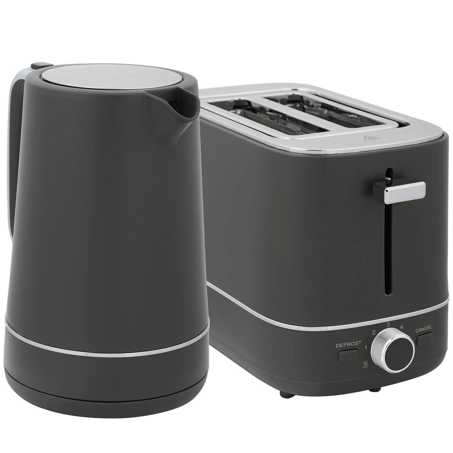 HOMCOM Fast Boil Kettle and 2 Slice Toaster Set, Kitchen Set with 6 Level Browning Controls, Defrost, Reheat, 1.7L 3000W Grey