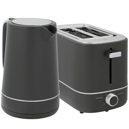 HOMCOM Fast Boil Kettle and 2 Slice Toaster Set, Kitchen Set with 6 Level Browning Controls, Defrost, Reheat, 1.7L 3000W Grey