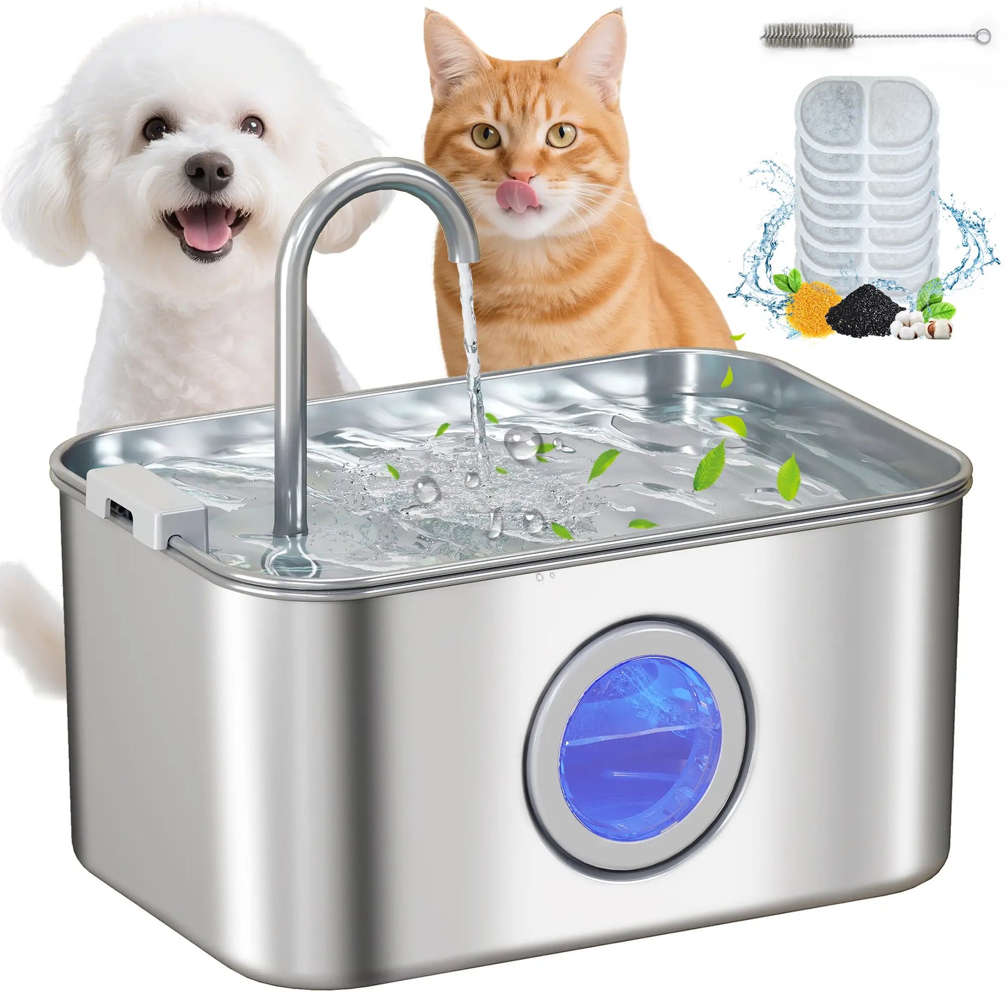 PawHut 3.2L Cat Water Fountain for Drinking, Stainless Steel with Visible Water-Level Window, Ultra-Silent Pump