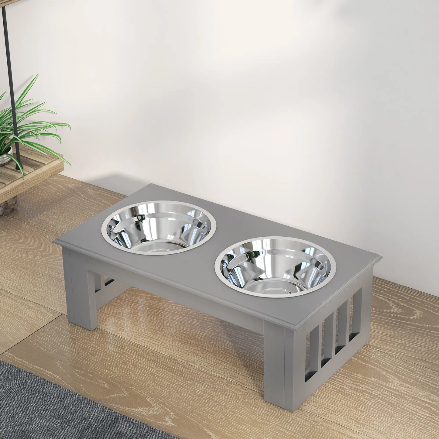 PawHut Raised Dog Feeding Bowls with Stand, Stainless Steel for Extra Small & Small Dog - Grey