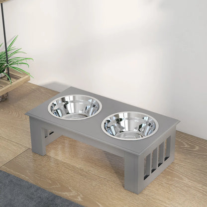 PawHut Raised Dog Feeding Bowls with Stand, Stainless Steel for Extra Small & Small Dog - Grey